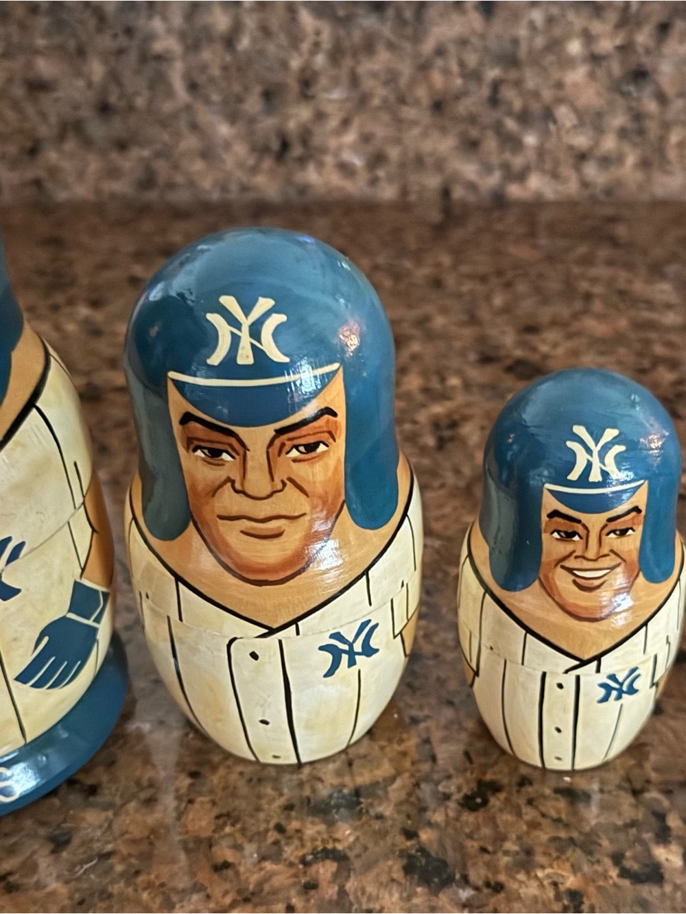Vintage Baseball Player Nesting Dolls in Blue and Cream
